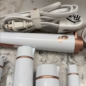 T3 White and Rose Gold Curling Iron Set - has every attachment - barely used